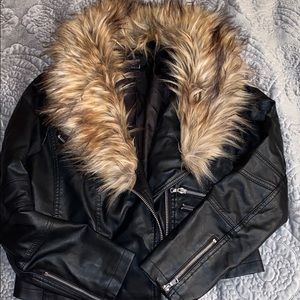 FAUX Leather Fur Trim Jacket